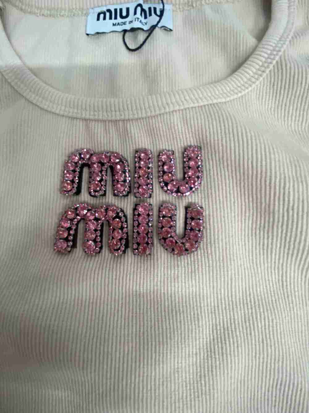 ⚡ Women Off‑White Fitted Knit Tank Top Pink Rhinestone Daily Layering Top - Picture 3 of 5